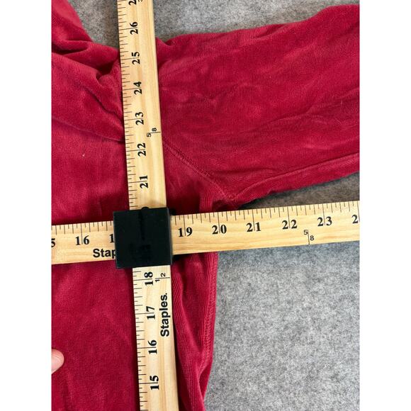 VINTAGE Y2K Hoodie Womens Medium Red Velour Full Zip Sweatshirt Athleisure 90s - Picture 2 of 4